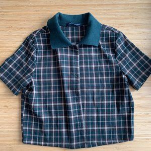 Flannel Crop Button-Up Collared Shirt